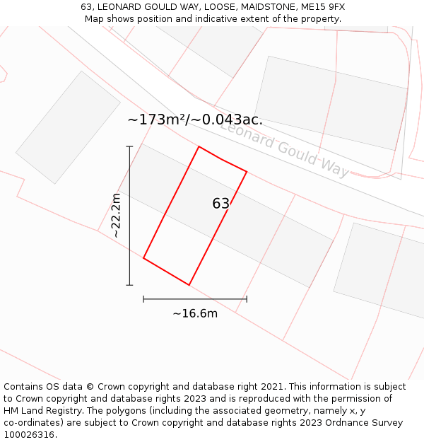 63, LEONARD GOULD WAY, LOOSE, MAIDSTONE, ME15 9FX: Plot and title map