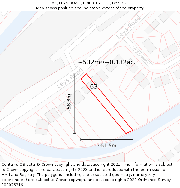 63, LEYS ROAD, BRIERLEY HILL, DY5 3UL: Plot and title map