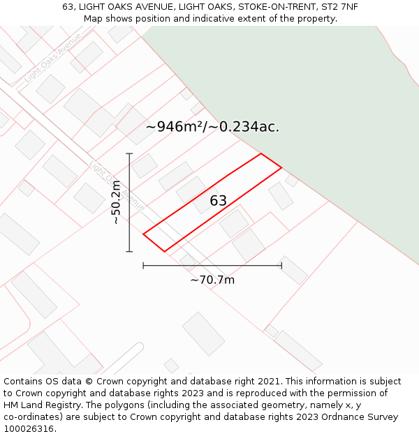 63, LIGHT OAKS AVENUE, LIGHT OAKS, STOKE-ON-TRENT, ST2 7NF: Plot and title map