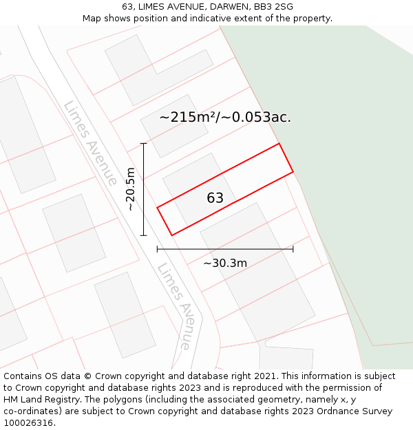 63, LIMES AVENUE, DARWEN, BB3 2SG: Plot and title map