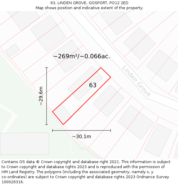 63, LINDEN GROVE, GOSPORT, PO12 2ED: Plot and title map