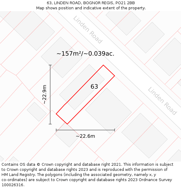 63, LINDEN ROAD, BOGNOR REGIS, PO21 2BB: Plot and title map