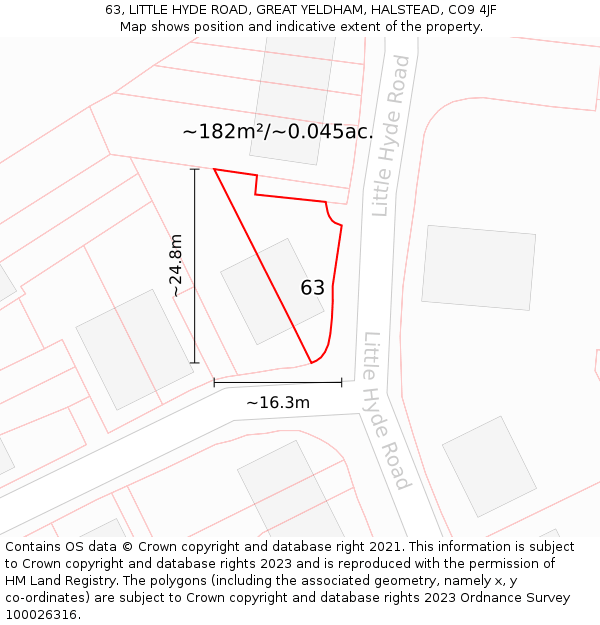 63, LITTLE HYDE ROAD, GREAT YELDHAM, HALSTEAD, CO9 4JF: Plot and title map