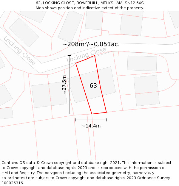 63, LOCKING CLOSE, BOWERHILL, MELKSHAM, SN12 6XS: Plot and title map