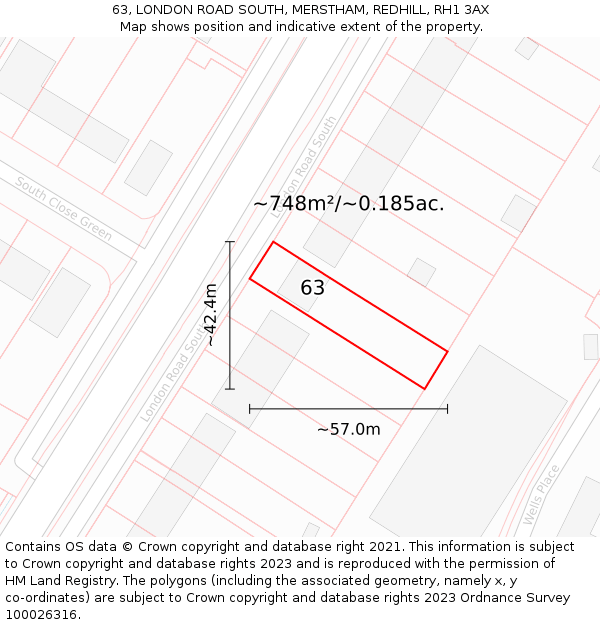 63, LONDON ROAD SOUTH, MERSTHAM, REDHILL, RH1 3AX: Plot and title map