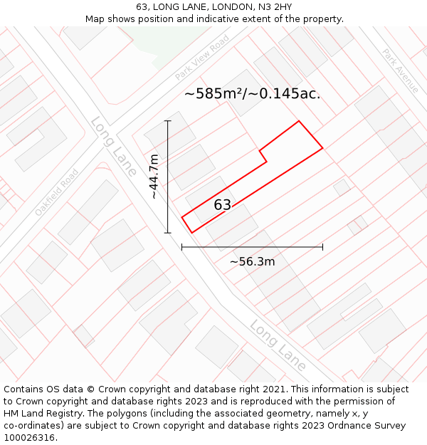 63, LONG LANE, LONDON, N3 2HY: Plot and title map