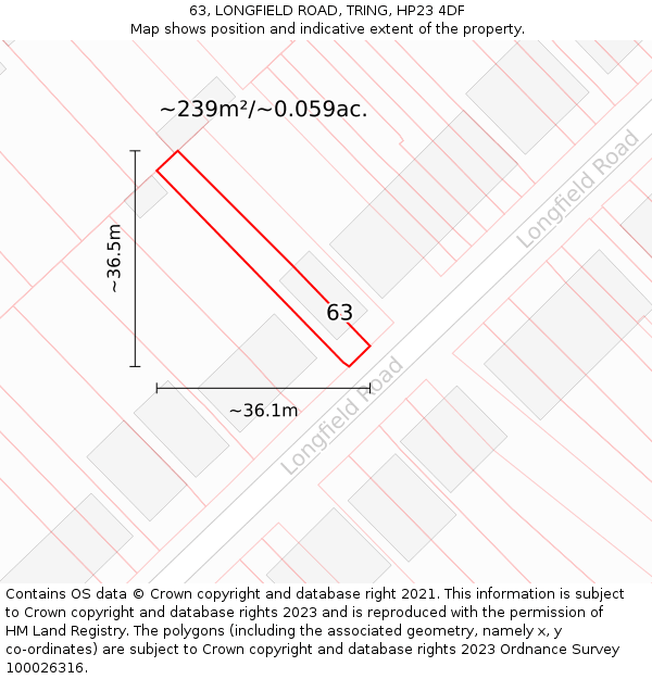 63, LONGFIELD ROAD, TRING, HP23 4DF: Plot and title map