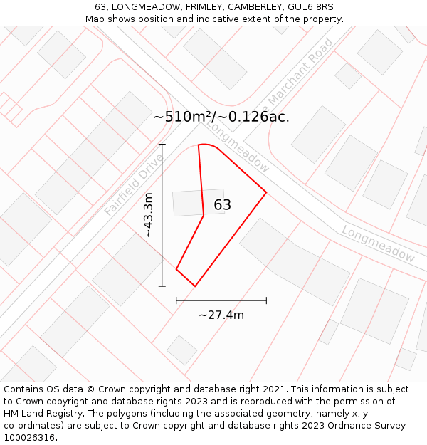 63, LONGMEADOW, FRIMLEY, CAMBERLEY, GU16 8RS: Plot and title map