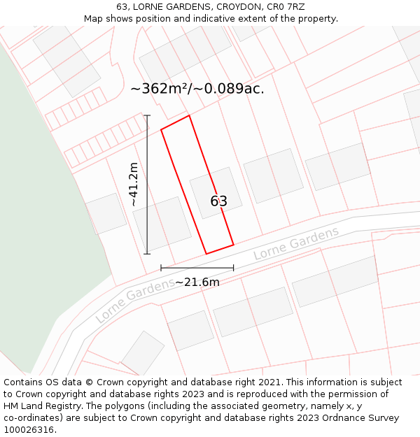 63, LORNE GARDENS, CROYDON, CR0 7RZ: Plot and title map