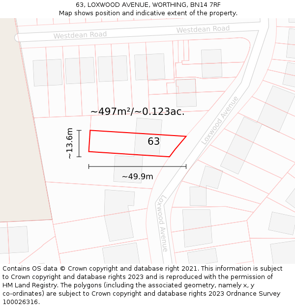 63, LOXWOOD AVENUE, WORTHING, BN14 7RF: Plot and title map