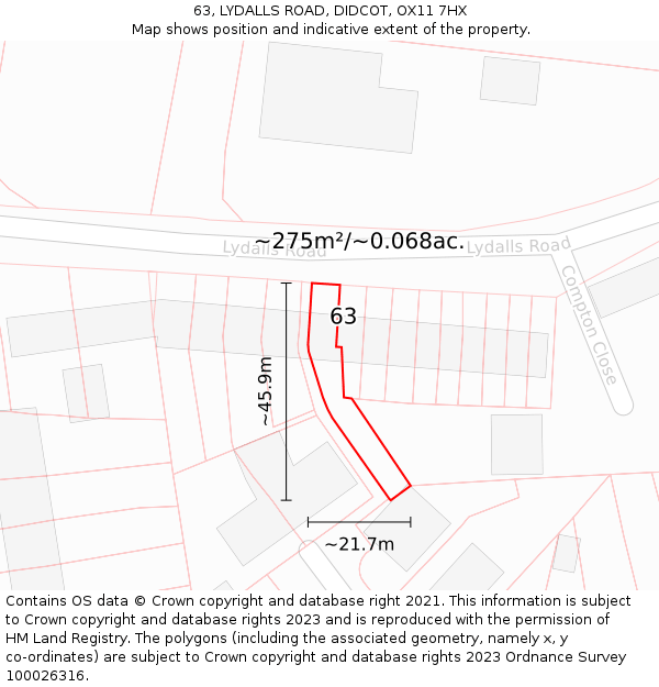 63, LYDALLS ROAD, DIDCOT, OX11 7HX: Plot and title map