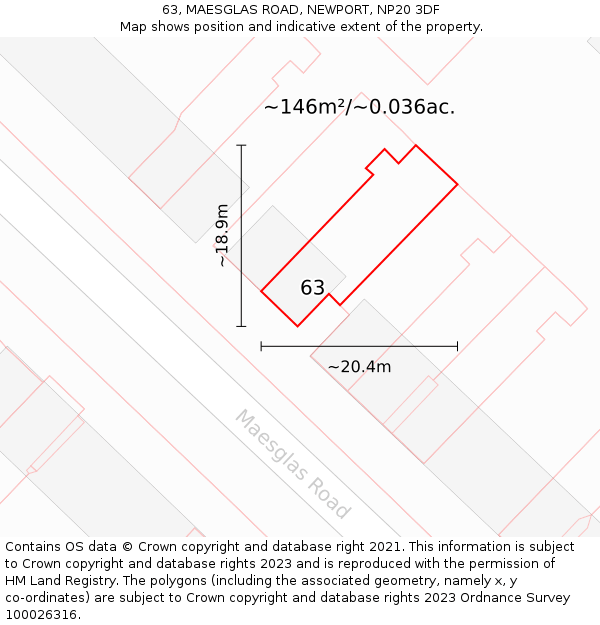 63, MAESGLAS ROAD, NEWPORT, NP20 3DF: Plot and title map