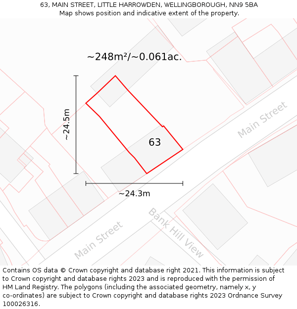 63, MAIN STREET, LITTLE HARROWDEN, WELLINGBOROUGH, NN9 5BA: Plot and title map