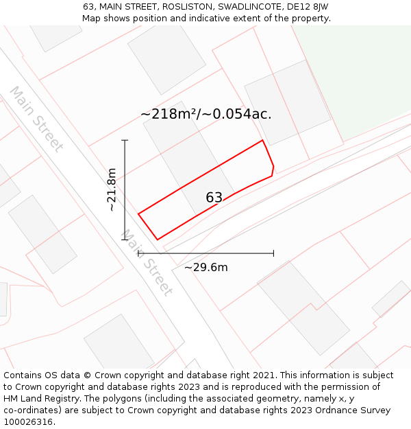 63, MAIN STREET, ROSLISTON, SWADLINCOTE, DE12 8JW: Plot and title map