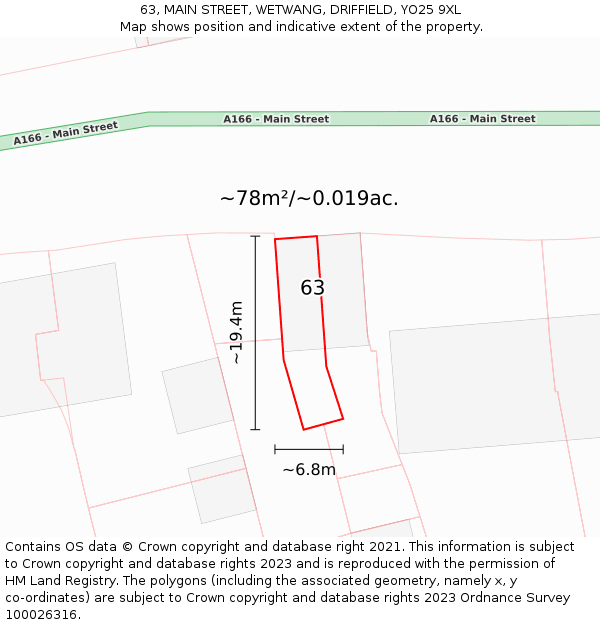 63, MAIN STREET, WETWANG, DRIFFIELD, YO25 9XL: Plot and title map