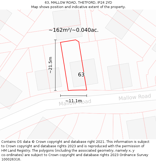 63, MALLOW ROAD, THETFORD, IP24 2YD: Plot and title map