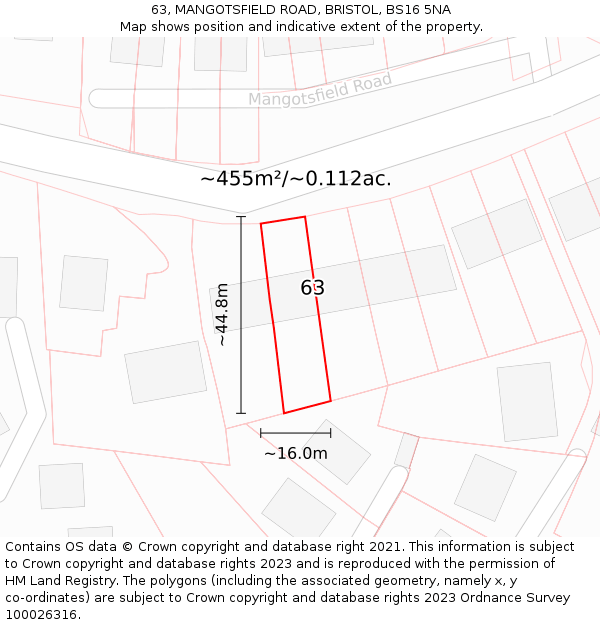 63, MANGOTSFIELD ROAD, BRISTOL, BS16 5NA: Plot and title map