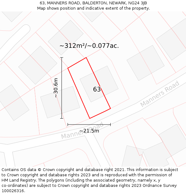 63, MANNERS ROAD, BALDERTON, NEWARK, NG24 3JB: Plot and title map