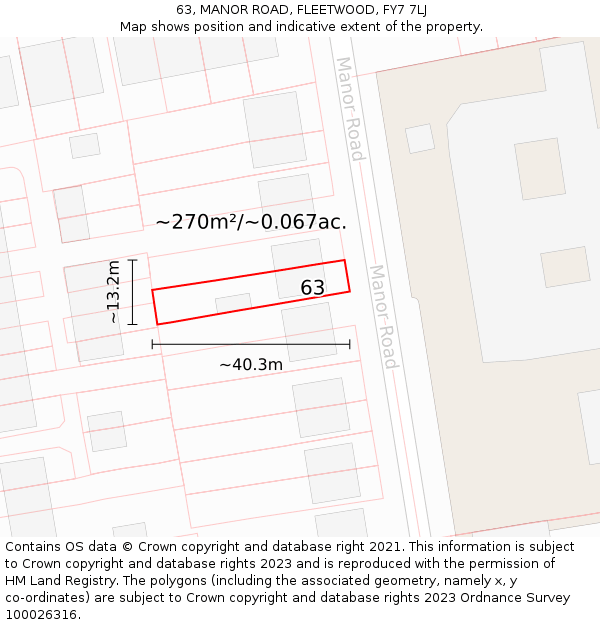 63, MANOR ROAD, FLEETWOOD, FY7 7LJ: Plot and title map