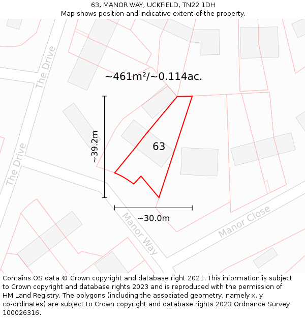 63, MANOR WAY, UCKFIELD, TN22 1DH: Plot and title map