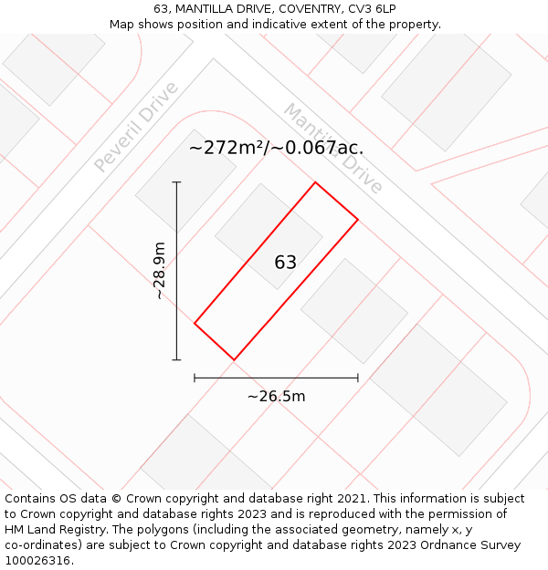 63, MANTILLA DRIVE, COVENTRY, CV3 6LP: Plot and title map