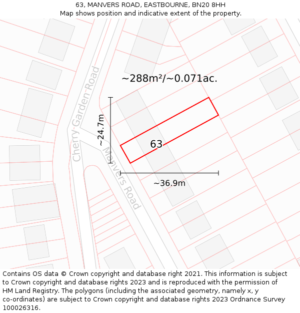 63, MANVERS ROAD, EASTBOURNE, BN20 8HH: Plot and title map