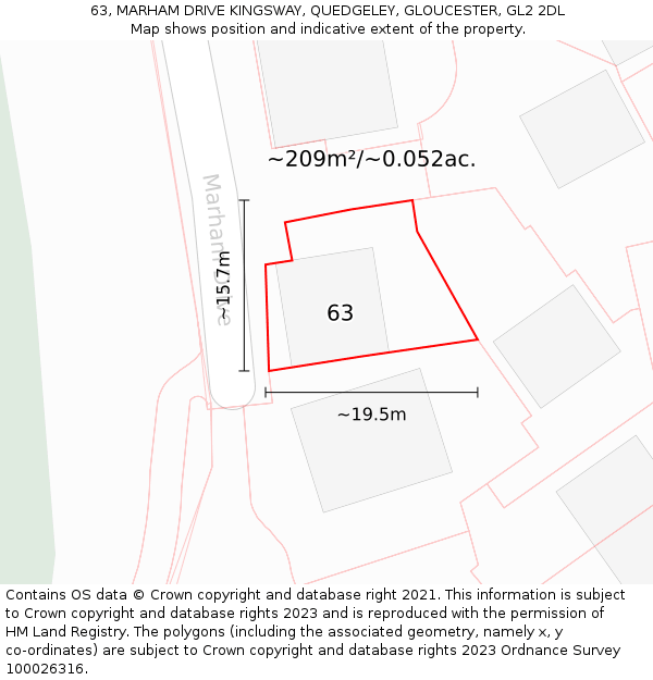 63, MARHAM DRIVE KINGSWAY, QUEDGELEY, GLOUCESTER, GL2 2DL: Plot and title map