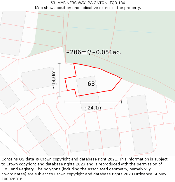 63, MARINERS WAY, PAIGNTON, TQ3 1RX: Plot and title map