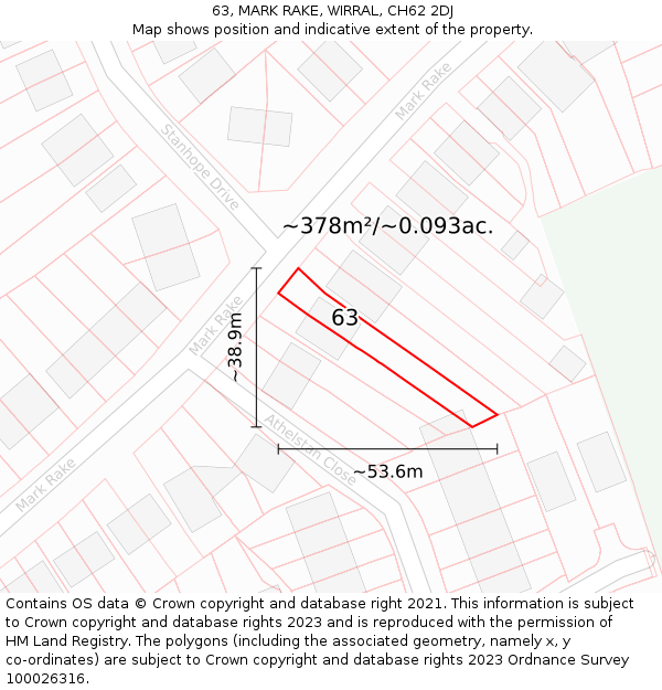 63, MARK RAKE, WIRRAL, CH62 2DJ: Plot and title map