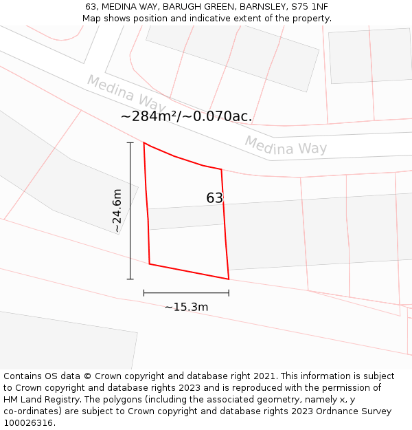 63, MEDINA WAY, BARUGH GREEN, BARNSLEY, S75 1NF: Plot and title map