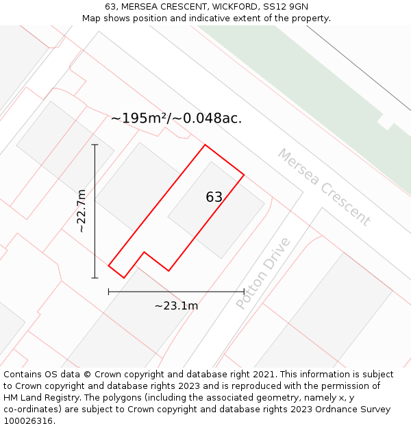 63, MERSEA CRESCENT, WICKFORD, SS12 9GN: Plot and title map