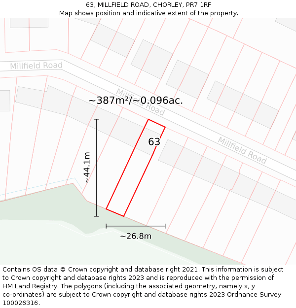 63, MILLFIELD ROAD, CHORLEY, PR7 1RF: Plot and title map