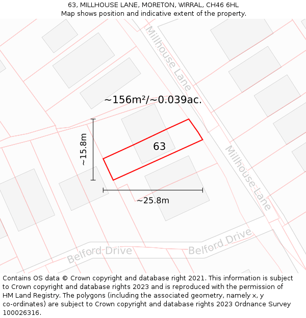 63, MILLHOUSE LANE, MORETON, WIRRAL, CH46 6HL: Plot and title map