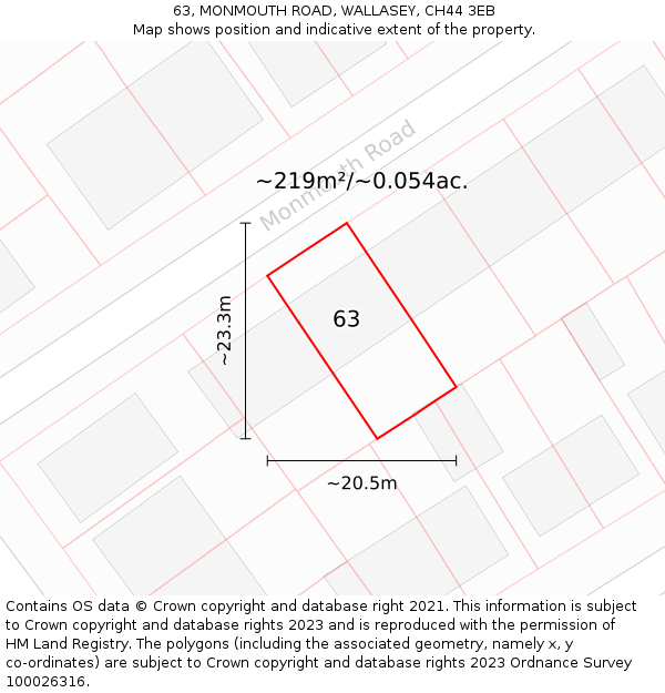 63, MONMOUTH ROAD, WALLASEY, CH44 3EB: Plot and title map