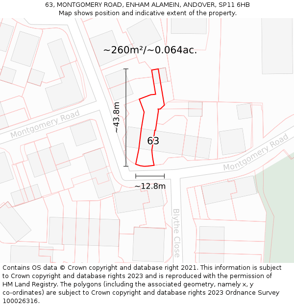 63, MONTGOMERY ROAD, ENHAM ALAMEIN, ANDOVER, SP11 6HB: Plot and title map