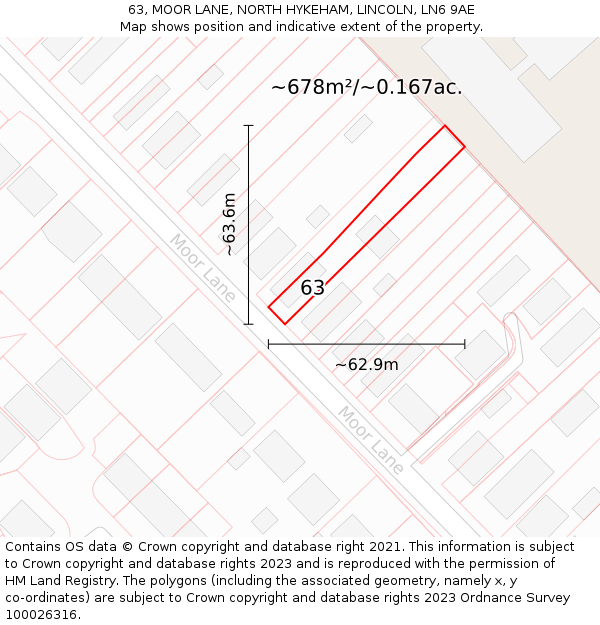 63, MOOR LANE, NORTH HYKEHAM, LINCOLN, LN6 9AE: Plot and title map
