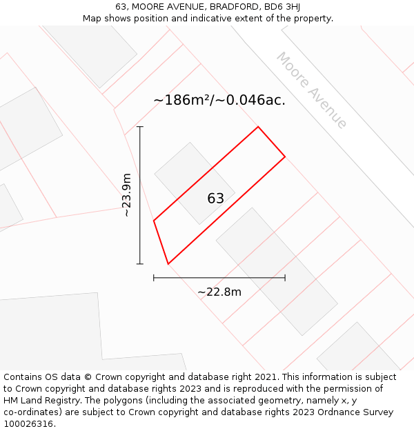 63, MOORE AVENUE, BRADFORD, BD6 3HJ: Plot and title map