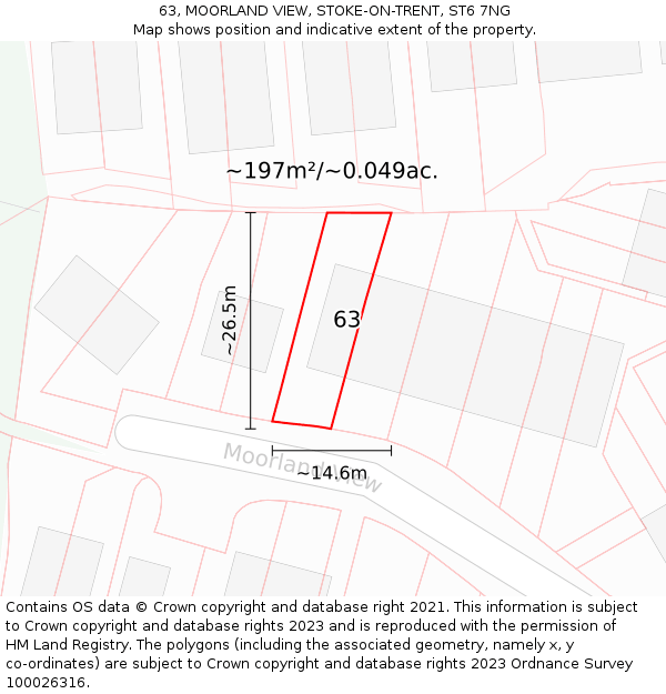 63, MOORLAND VIEW, STOKE-ON-TRENT, ST6 7NG: Plot and title map