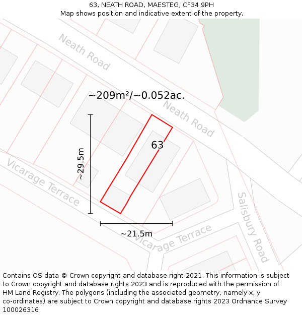 63, NEATH ROAD, MAESTEG, CF34 9PH: Plot and title map