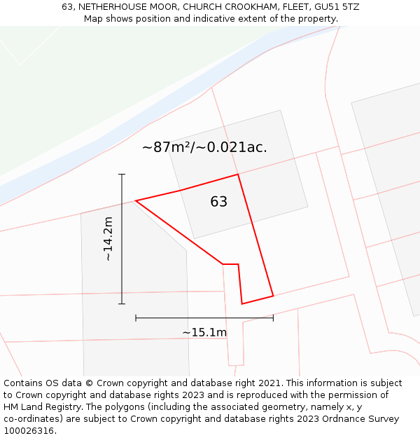 63, NETHERHOUSE MOOR, CHURCH CROOKHAM, FLEET, GU51 5TZ: Plot and title map