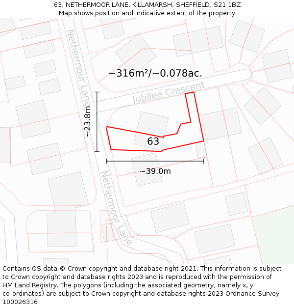 63, NETHERMOOR LANE, KILLAMARSH, SHEFFIELD, S21 1BZ: Plot and title map