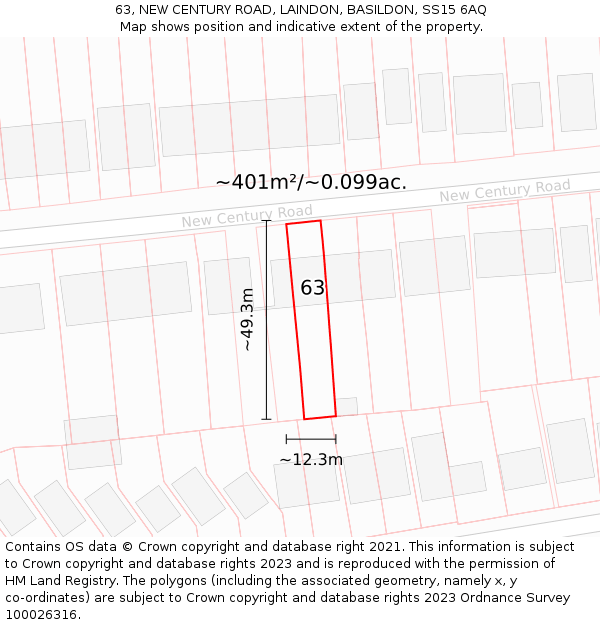 63, NEW CENTURY ROAD, LAINDON, BASILDON, SS15 6AQ: Plot and title map