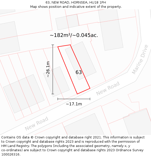 63, NEW ROAD, HORNSEA, HU18 1PH: Plot and title map