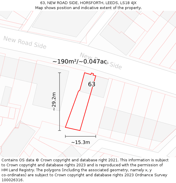 63, NEW ROAD SIDE, HORSFORTH, LEEDS, LS18 4JX: Plot and title map