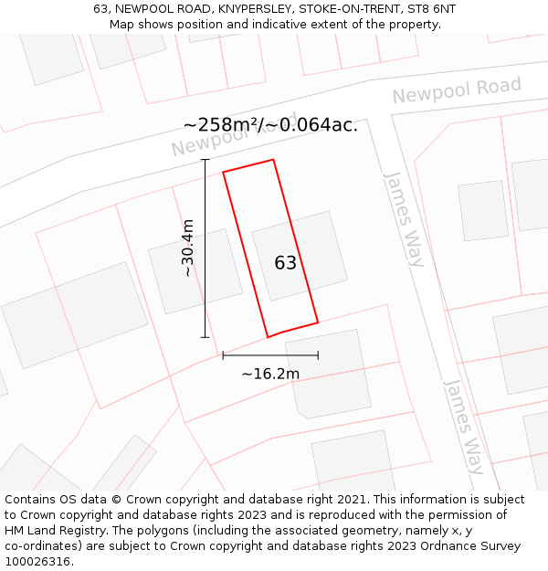 63, NEWPOOL ROAD, KNYPERSLEY, STOKE-ON-TRENT, ST8 6NT: Plot and title map