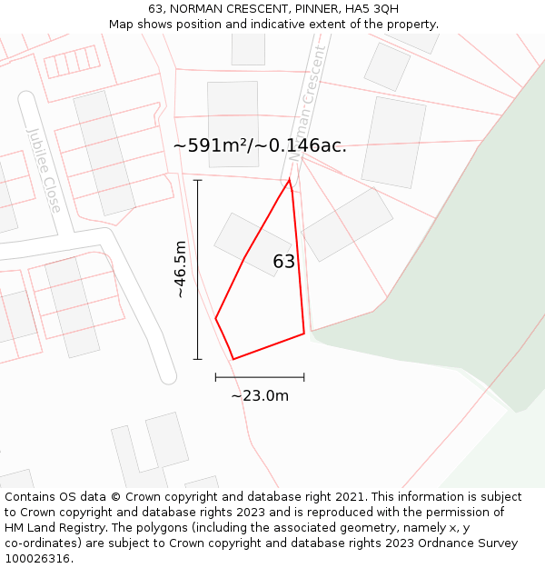 63, NORMAN CRESCENT, PINNER, HA5 3QH: Plot and title map