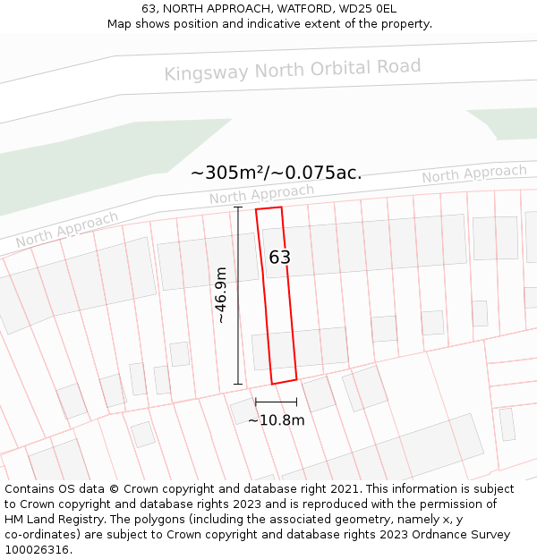 63, NORTH APPROACH, WATFORD, WD25 0EL: Plot and title map