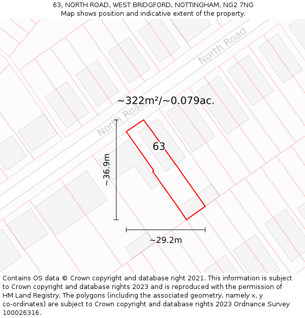 63, NORTH ROAD, WEST BRIDGFORD, NOTTINGHAM, NG2 7NG: Plot and title map