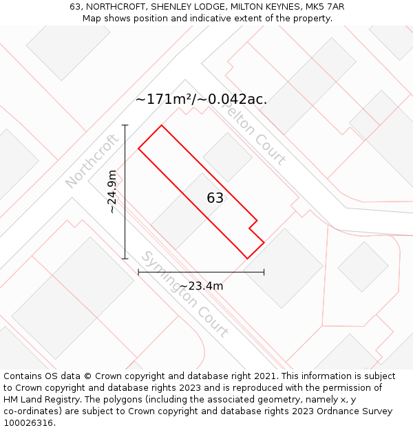 63, NORTHCROFT, SHENLEY LODGE, MILTON KEYNES, MK5 7AR: Plot and title map