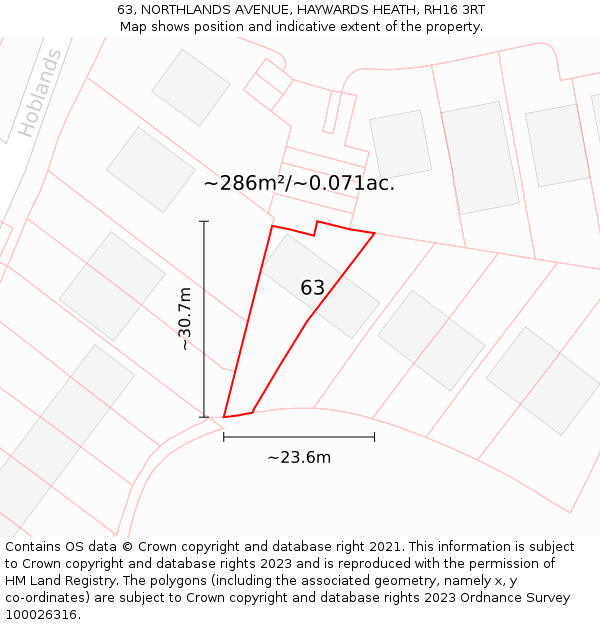 63, NORTHLANDS AVENUE, HAYWARDS HEATH, RH16 3RT: Plot and title map